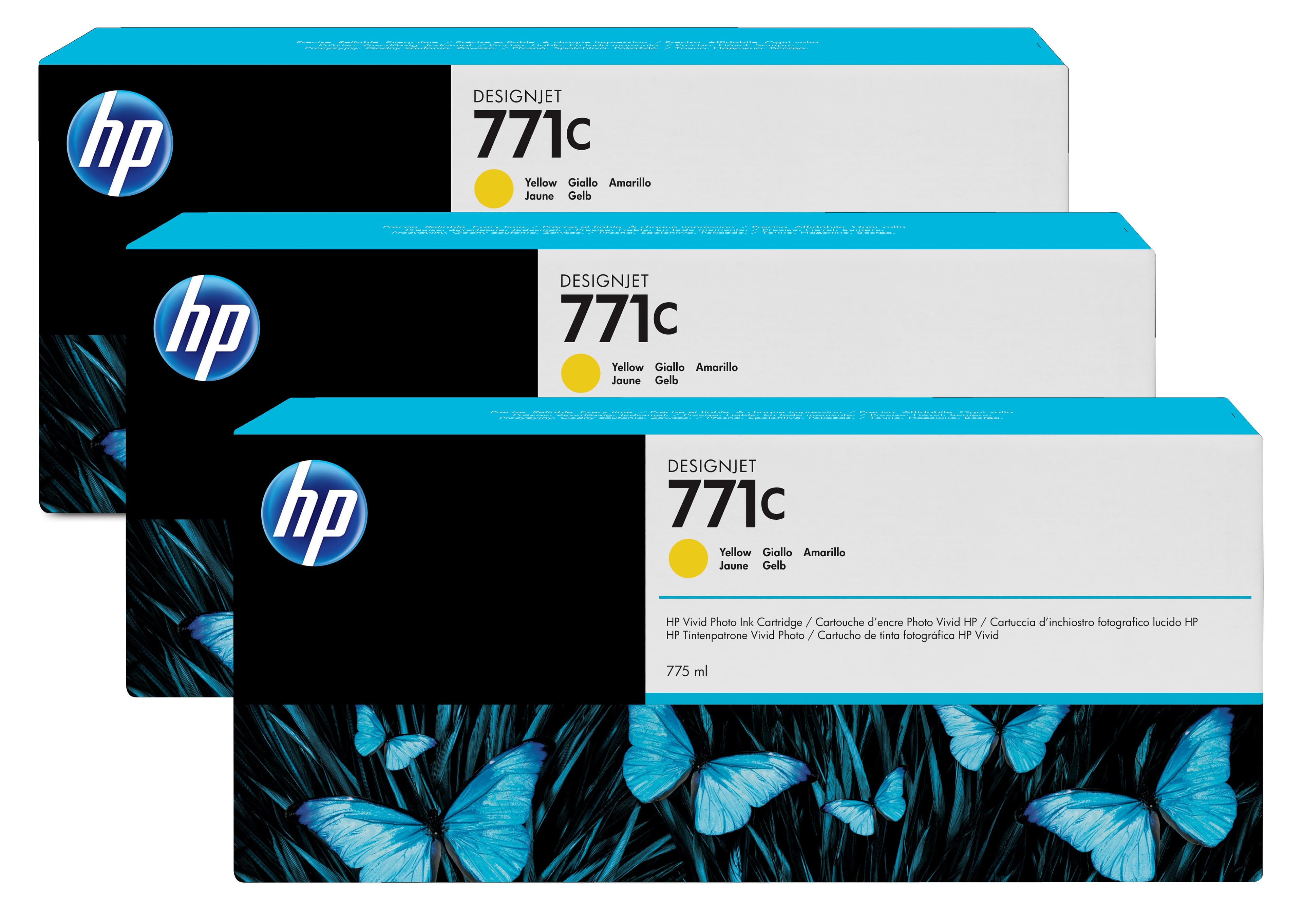 HP 771C pack de 3 cartouches d'encre DesignJet jaune, 775 ml