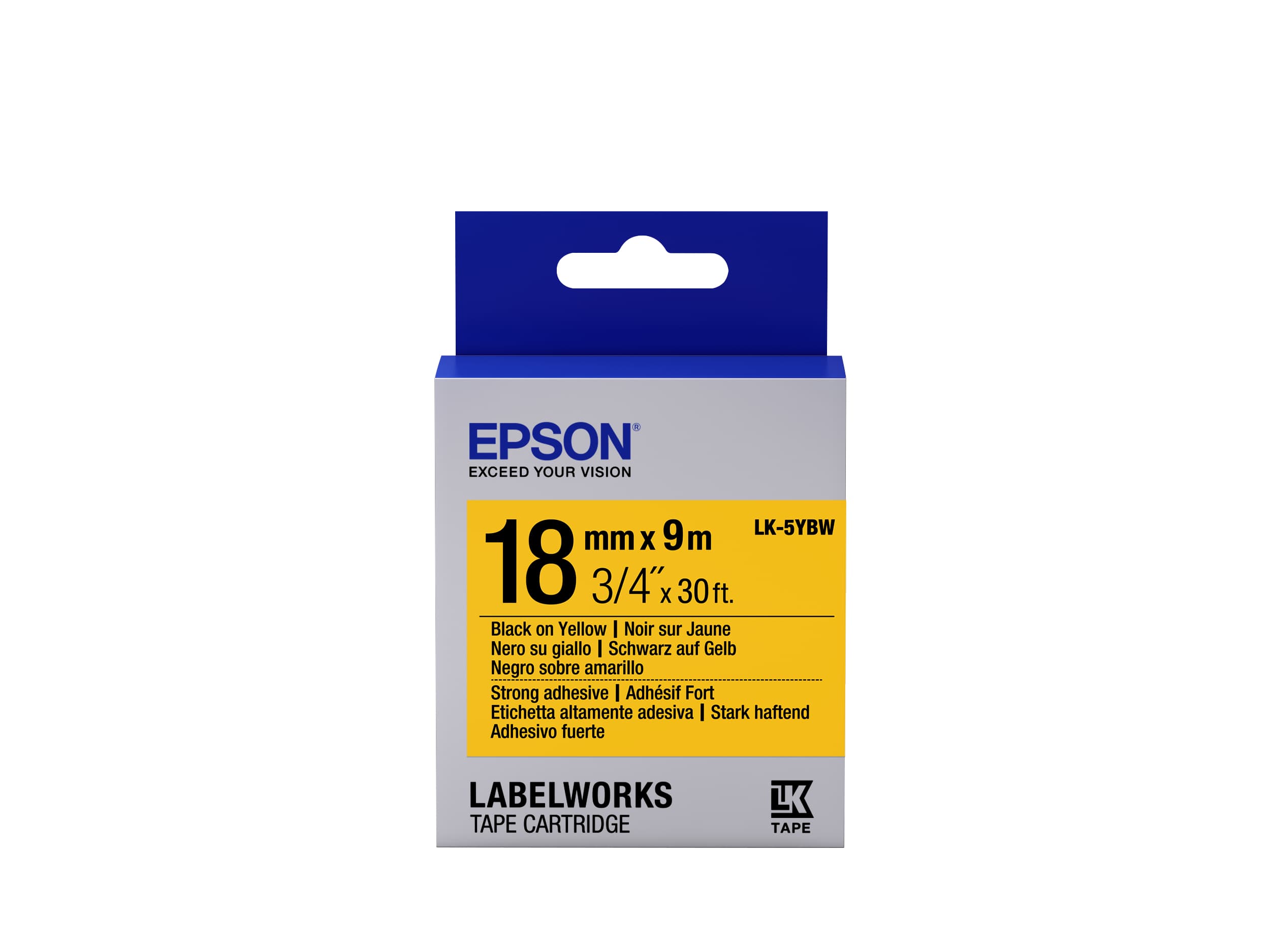 Epson LK-5YBW - Adhésif Fort - Noir sur Jaune - 18mmx9m