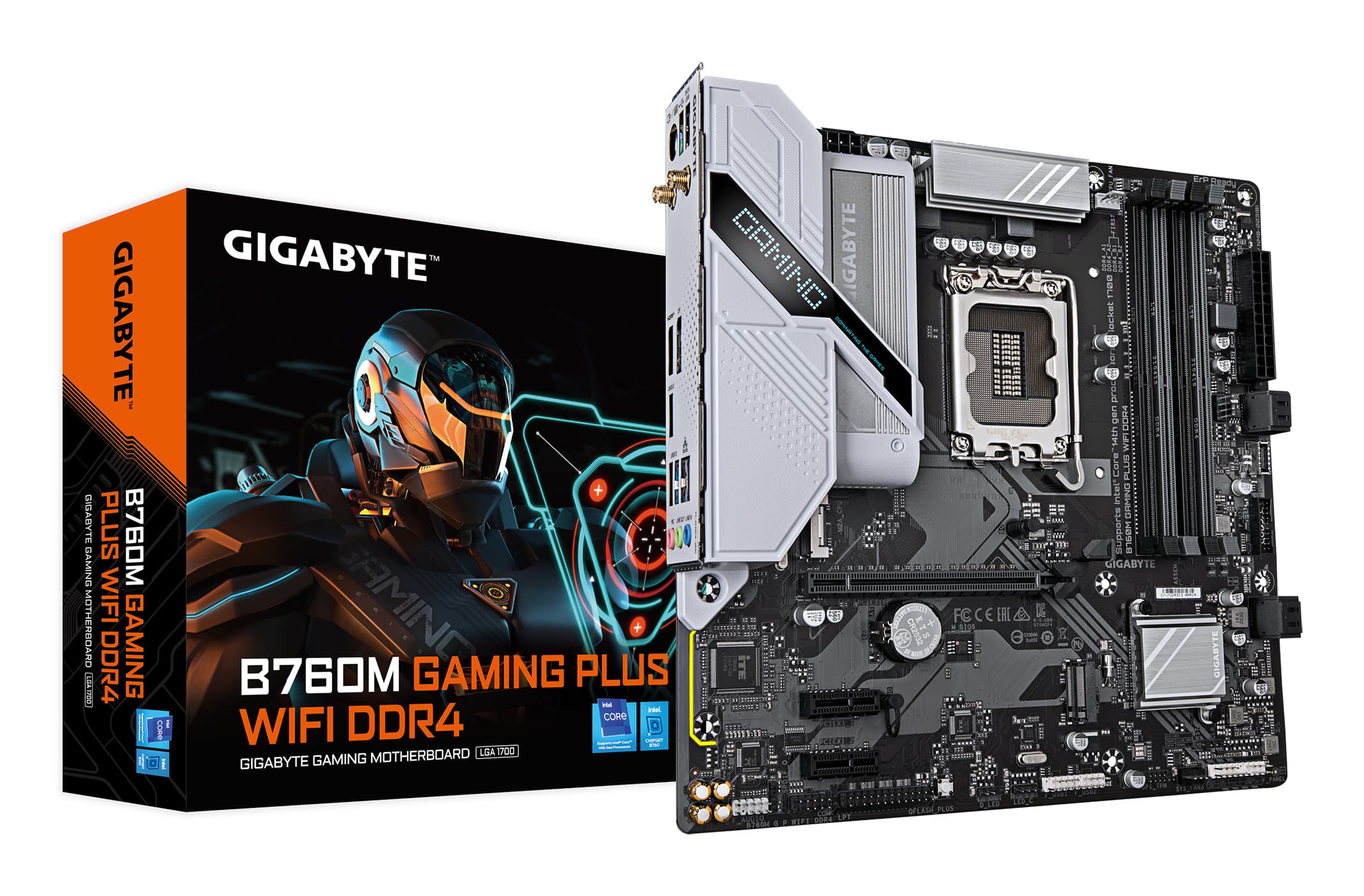 GIGABYTE B760M GAMING PLUS WIFI DDR4 Carte mère - Compatible avec les processeurs Intel Core de 14e génération, VRM 4+1+1 phases, jusqu'à 5333 MHz DDR4 (OC), 2xPCIe 4.0 M.2, Wi-Fi 6, LAN 1 GbE, USB 3.2 Gen 1