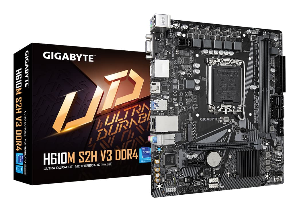 GIGABYTE H610M S2H V3 DDR4 Carte mère - Compatible avec processeurs Intel Core 14th CPUs, 4+1+1 Hybrid Digital VRM, up to 3200MHz DDR4, 1xPCIe 3.0 M.2, GbE LAN , USB 3.2 Gen 1