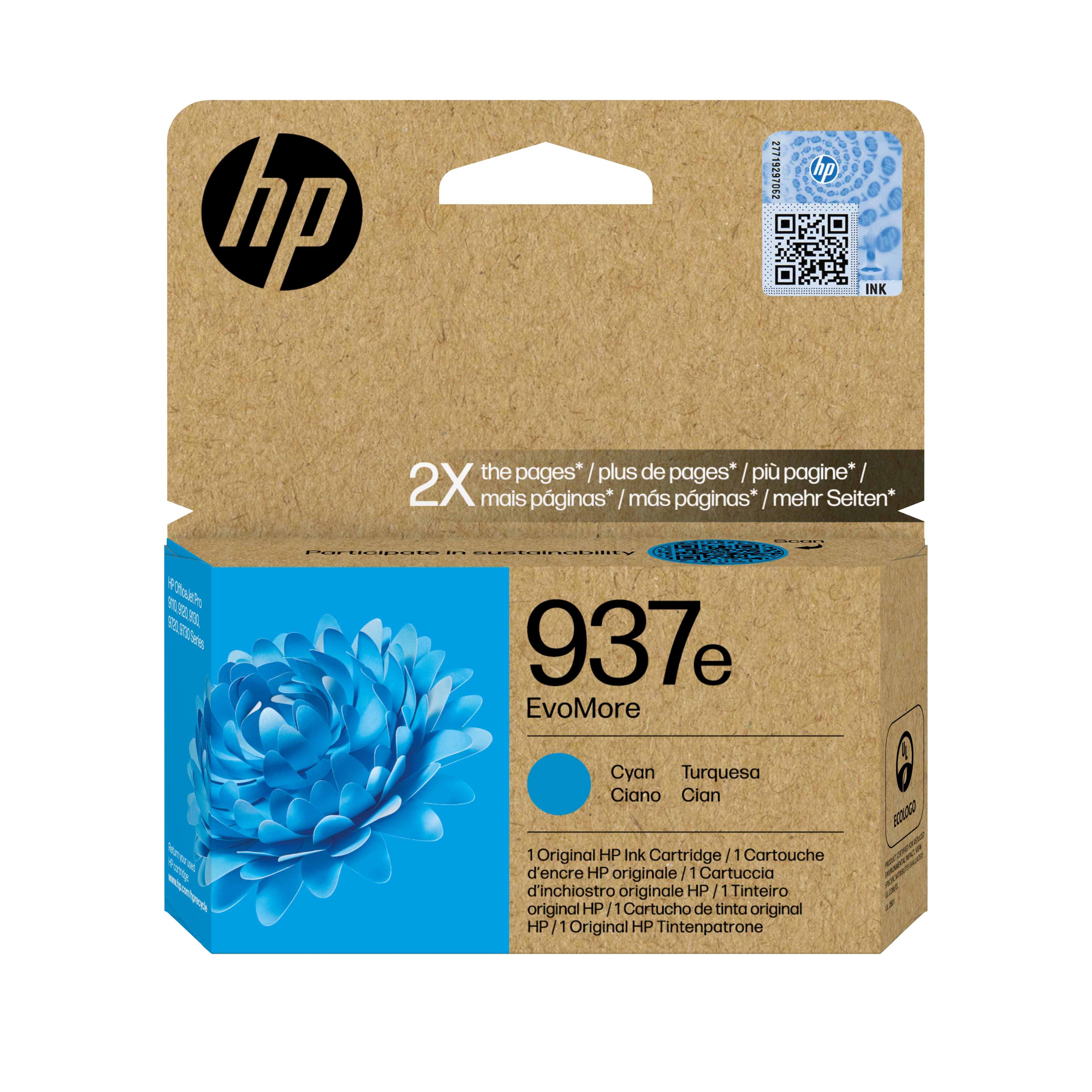HP 937e Cartouche d’encre authentique Cyan EvoMore