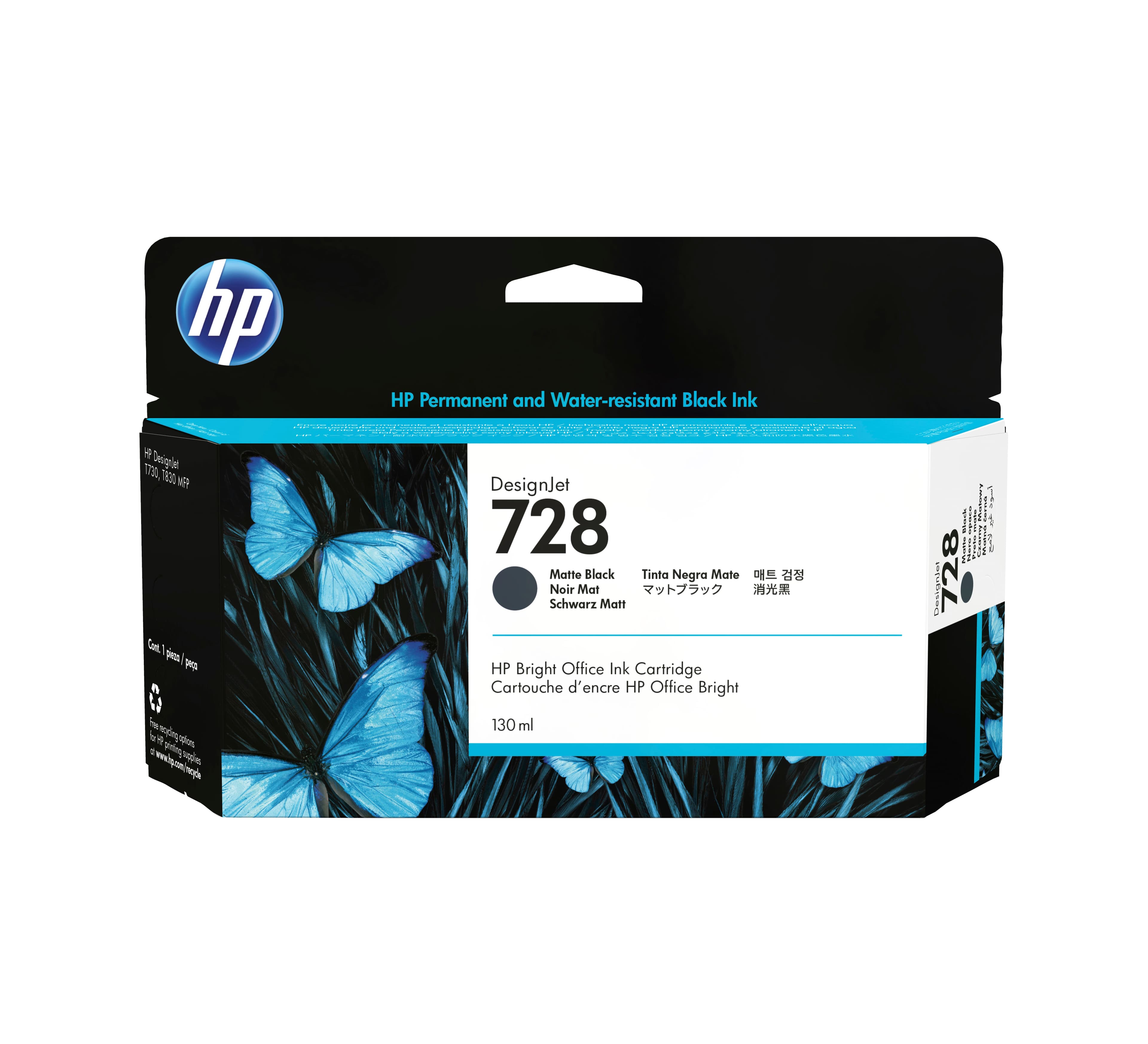HP Cartouche d'encre noire mate DesignJet 728, 130 ml