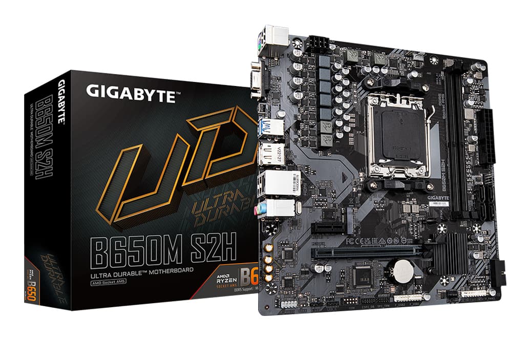 GIGABYTE B650M S2H Carte mère - AMD Ryzen série 9000, VRM 5+2+2 phases, jusqu'à 6400 MHz DDR5 (OC), 1xPCIe 4.0 M.2, LAN GbE, USB 3.2 Gen 1