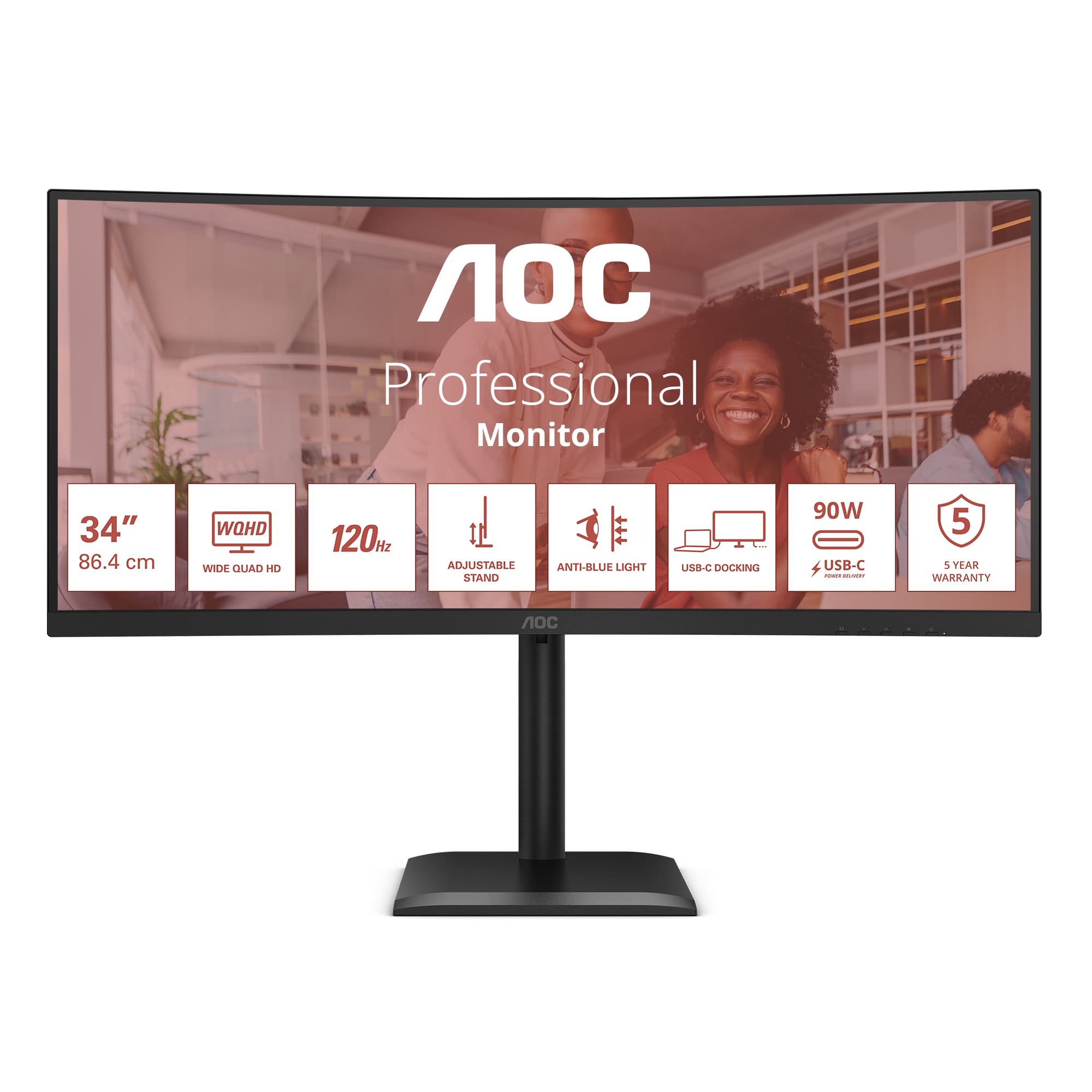 AOC E4 CU34E4CV écran plat de PC 86,4 cm (34") 3440 x 1440 pixels UltraWide Quad HD LCD Noir