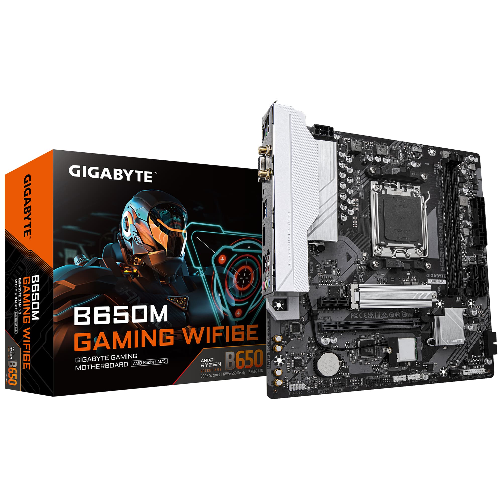 GIGABYTE B650M GAMING WIFI6E Carte Mère - Processeurs AMD Ryzen Série 9000, VRM 5+2+2 phases, jusqu'à 6400 MHz DDR5 (OC), 1xPCIe 4.0 M.2, LAN 2,5 GbE, WIFI 6E, USB 3.2 Gen 1