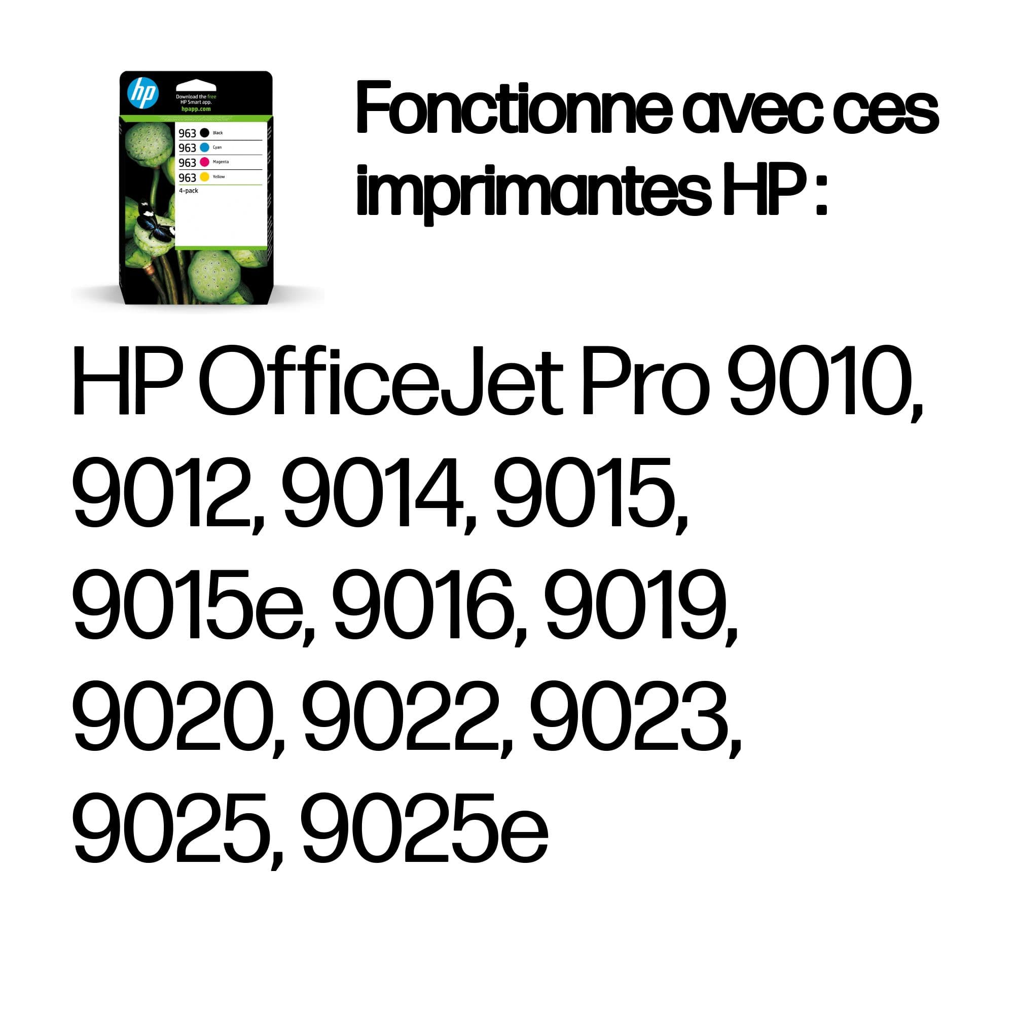 HP 963 Pack de 4 cartouches d'encre Noir/Cyan/Magenta/Jaune authentiques