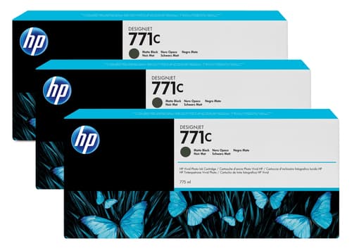 HP 771C pack de 3 cartouches d'encre DesignJet noir mat, 775 ml