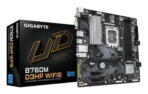 GIGABYTE B760M D3HP WIFI6 Carte mère - Compatible avec les processeurs Intel Core 14e génération, VRM numérique 4+1+1 phases, jusqu'à 5600 MHz DDR5, 2x M.2 PCIe 4.0, Wi-Fi 6, LAN GbE, USB 3.2 Gen 1