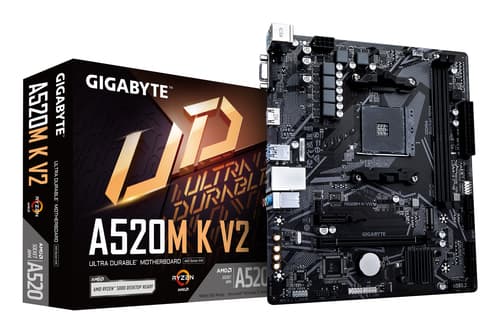 GIGABYTE Carte mère A520M K V2 - Prend en charge les processeurs AMD Ryzen série 5000 AM4, jusqu'à 5100MHz DDR4 (OC), PCIe Gen3 x4 M.2, LAN GbE, USB 3.2 Gen 1