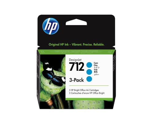 HP Pack de 3 cartouches d'encre DesignJet 712, cyan, 29 ml