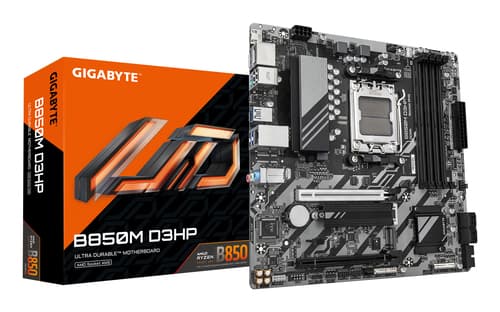 GIGABYTE B850M D3HP Carte Mère - Processeurs AMD Ryzen Série 9000, 5+2+2 phases VRM numériques, jusqu'à 8200MHz DDR5 (OC), 1xPCIe 5.0 + 1xPCIe 4.0 M.2, LAN GbE, USB 3.2 Gen 2