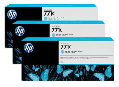 HP 771C pack de 3 cartouches d'encre DesignJet cyan clair, 775 ml