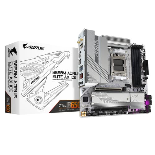 GIGABYTE B650M AORUS ELITE AX ICE Carte mère - AMD Ryzen série 9000, VRM 12+2+2 phases, jusqu'à 8000 MHz DDR5 (OC), 1xPCIe 5.0 + 1xPCIe 4.0 M.2, LAN 2,5 GbE, WIFI 6E, USB 3.2 Gen 2x2
