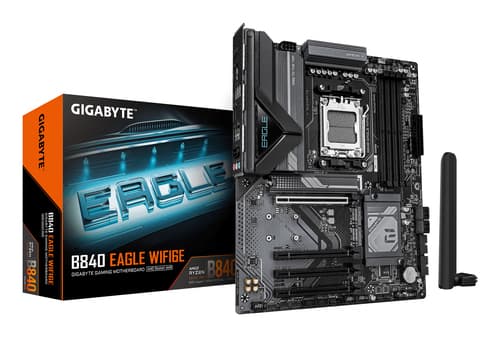 GIGABYTE B840 EAGLE WIFI6E Carte Mère - Processeurs AMD Ryzen 9000, VRM 8+2+2 phases, jusqu’à 8200MHz DDR5(O.C), 2xPCIe 4.0 + 1xPCIe 3.0 M.2, Wi-Fi 6E, LAN 2.5GbE, USB 3.2 Gen 2