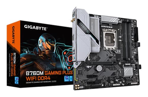 GIGABYTE B760M GAMING PLUS WIFI DDR4 Carte mère - Compatible avec les processeurs Intel Core de 14e génération, VRM 4+1+1 phases, jusqu'à 5333 MHz DDR4 (OC), 2xPCIe 4.0 M.2, Wi-Fi 6, LAN 1 GbE, USB 3.2 Gen 1