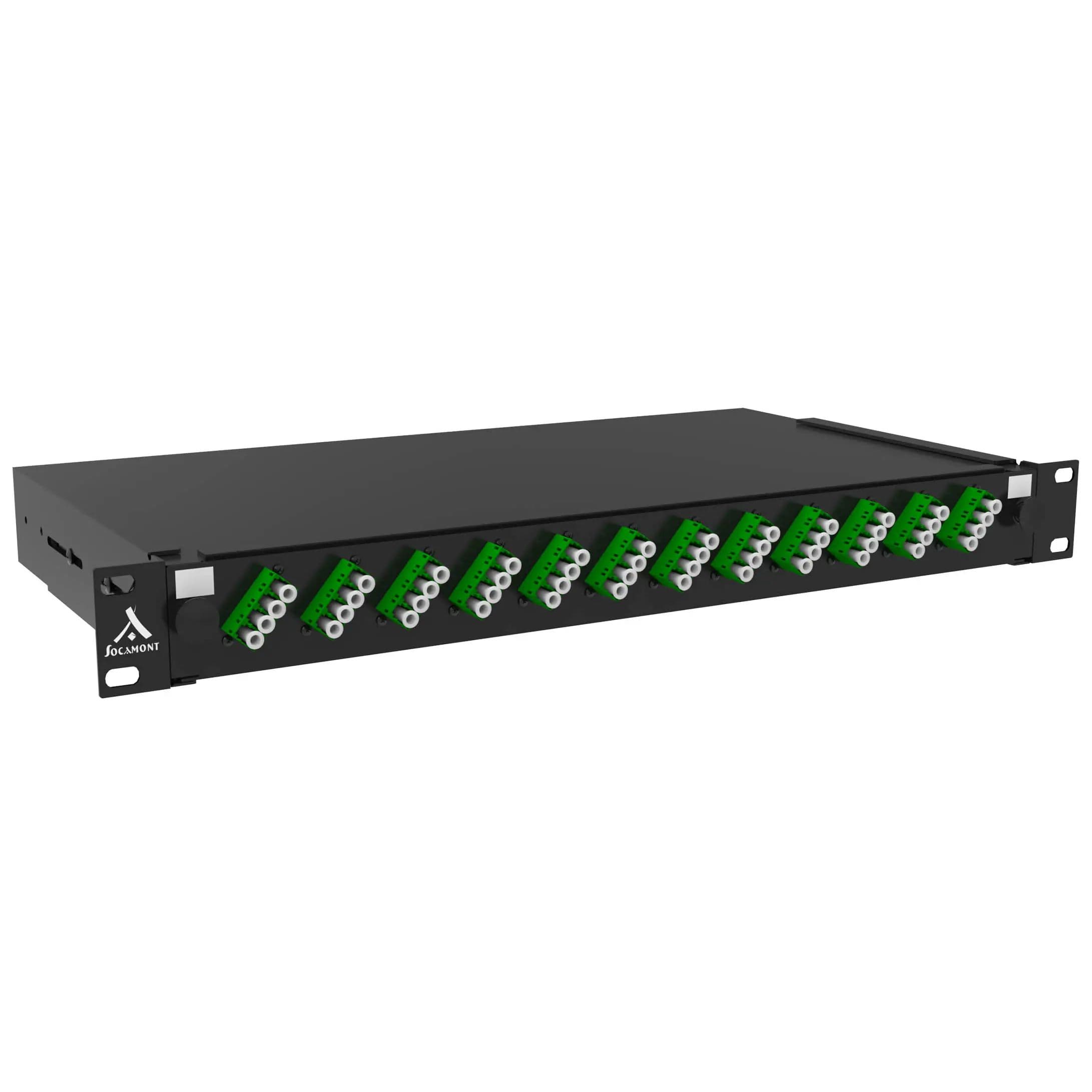 SOCAMONT Tiroir optique 19" avec 12 LC APC quad incliné monomode vert/ kit management